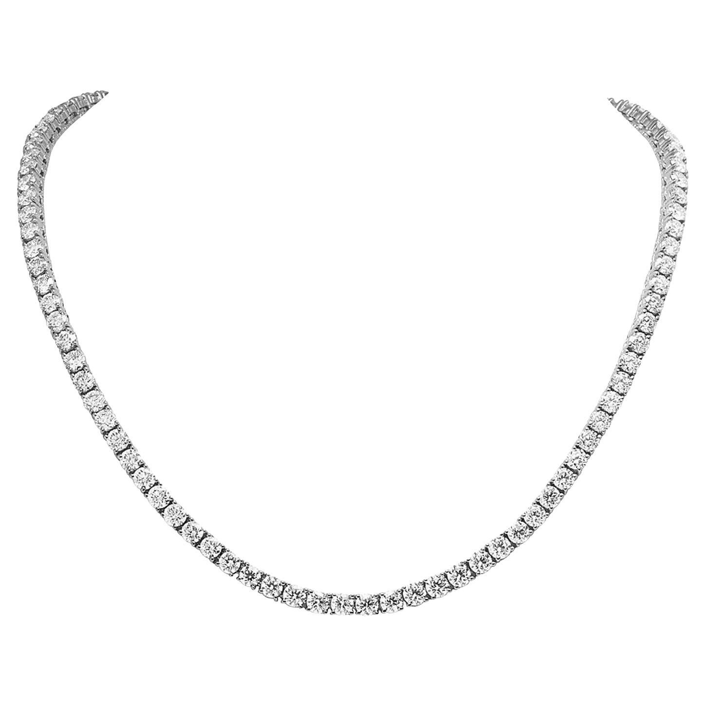 21.5ct Round Cut Diamond Tennis Necklace 14K White Gold 18.5 Inches 4-prongs For Sale