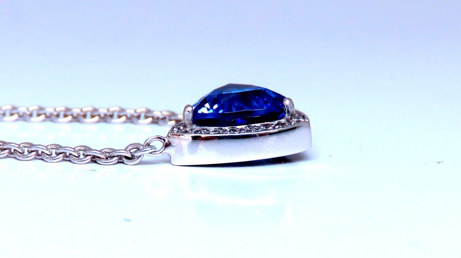 2.15ct. Natural Tanzanite Necklace

VS clean clarity

Brilliant Heart cut

8 x 8mm

Overall Pendant Measurement: 11mm

.30ct diamonds H/vs2

14kt. white gold & necklace

16 inches long.

Grand weight: 10 grams

Appraisal will accompany for: $4,000