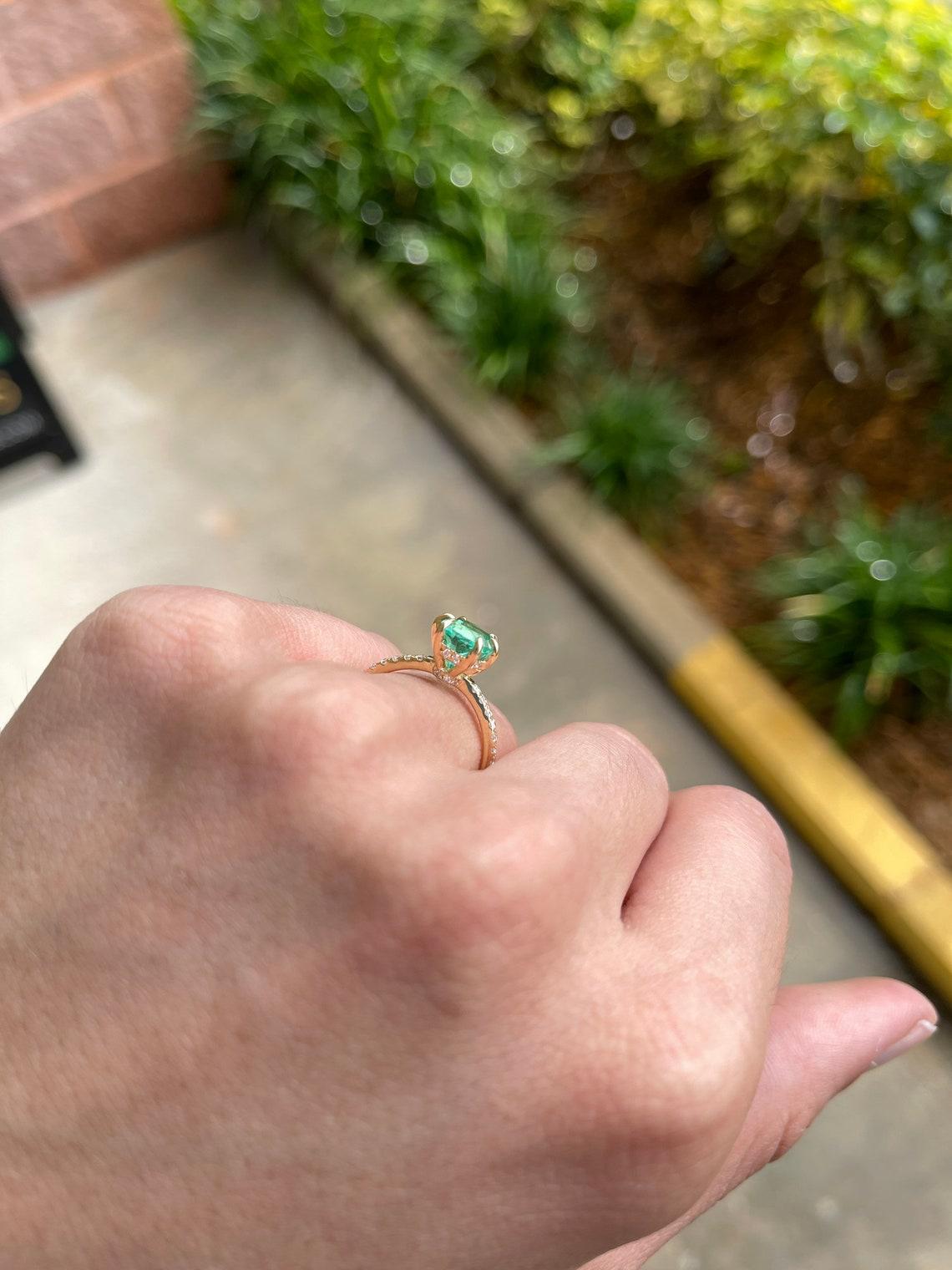 2.15tcw 14K Colombian Emerald-Oval Cut & Diamond Band Engagement Ring In New Condition For Sale In Jupiter, FL
