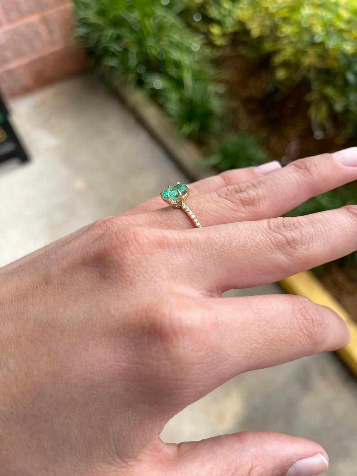 Women's 2.15tcw 14K Colombian Emerald-Oval Cut & Diamond Band Engagement Ring For Sale