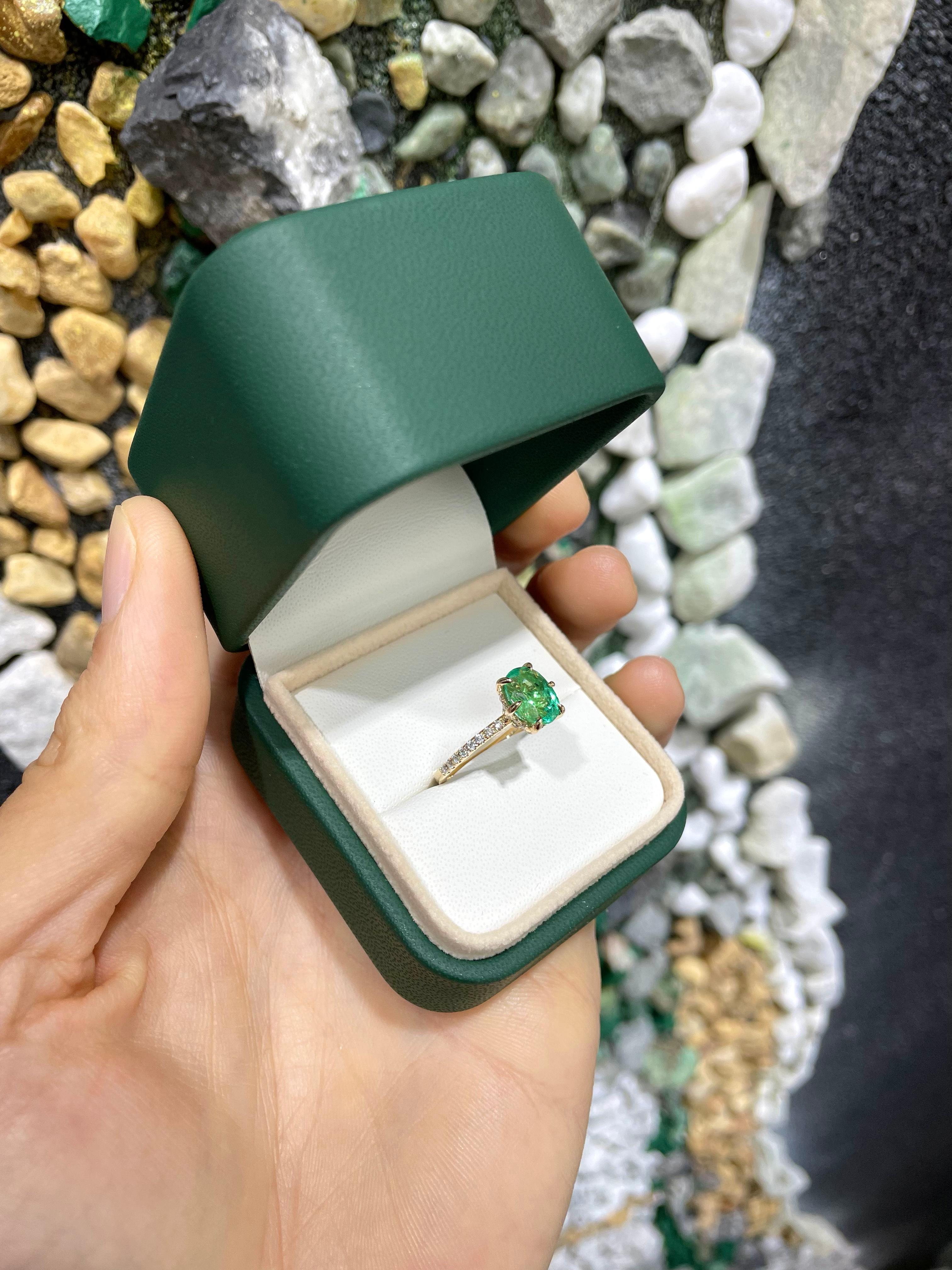 2.15tcw 14K Colombian Emerald-Oval Cut & Diamond Band Engagement Ring For Sale 4
