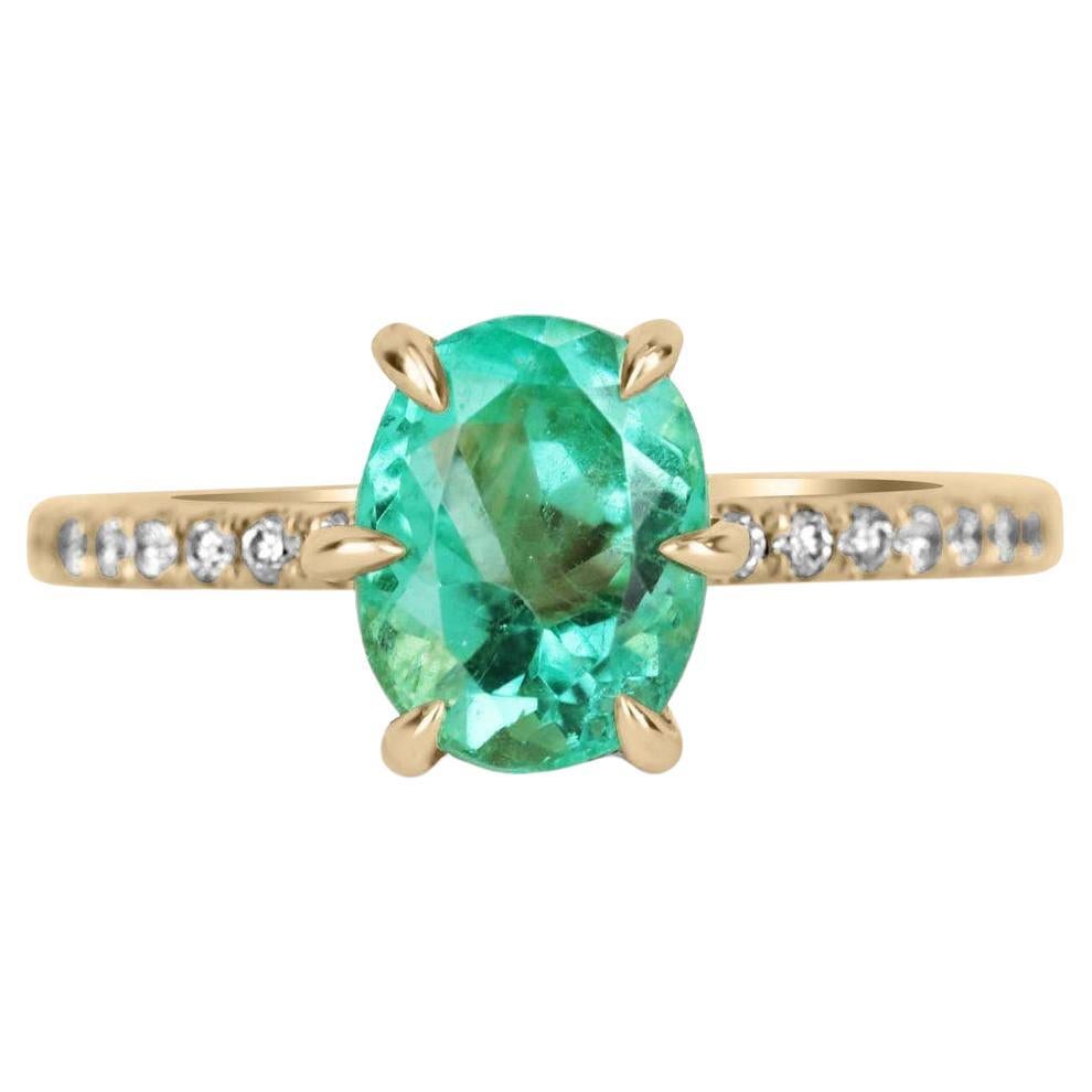 2.15tcw 14K Colombian Emerald-Oval Cut & Diamond Band Engagement Ring