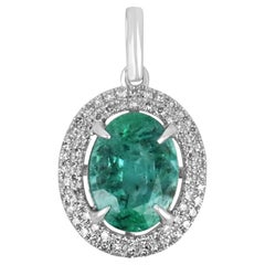 2.15tcw 14K Natural Emerald Oval 
Diamond Double Halo Pendant May Birthstone