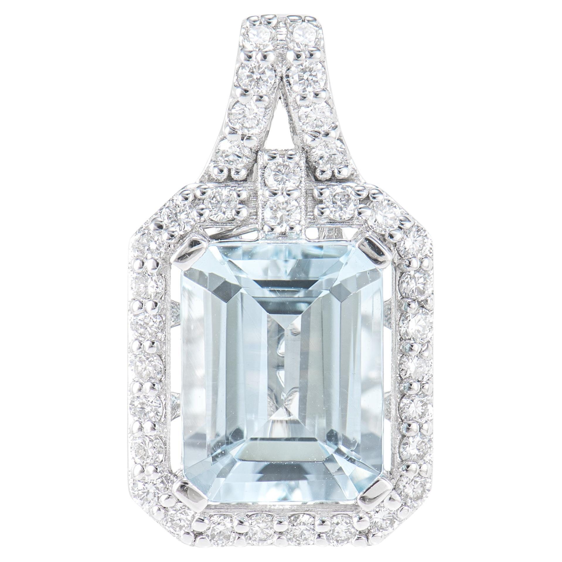 Sunita Nahata Aquamarine 2.16ct. Pendant in 18 Karat White Gold with Diamond