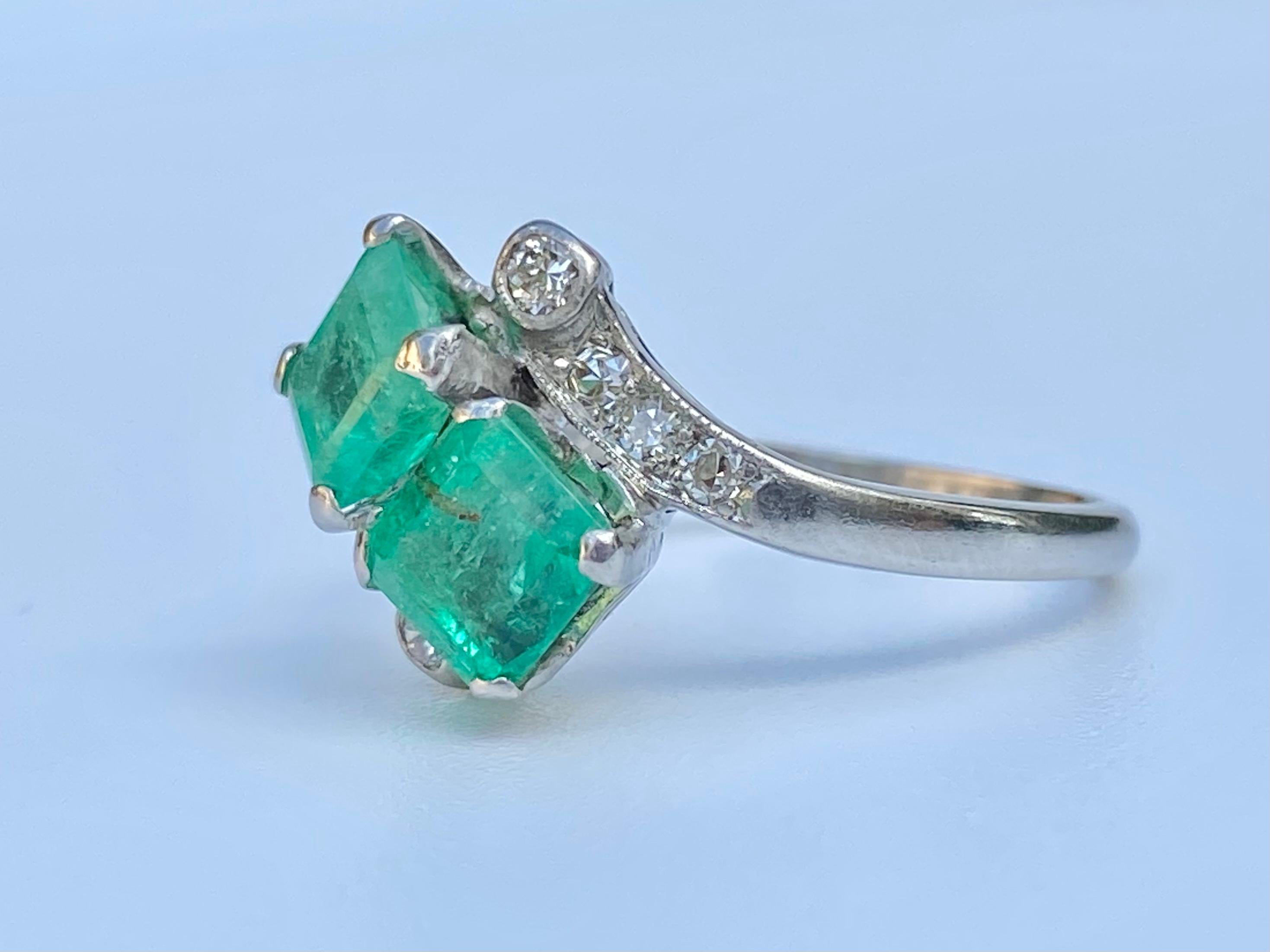 Vintage 1970's Emerald-Cut 2.16 Carat Colombian Emerald, Diamond, and Platinum 