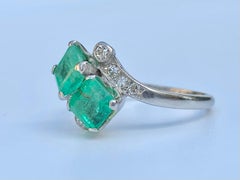 2.16 Carat Colombian Emerald, Diamond and Platinum "Toi Et Moi" Ring