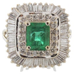 2.16 Carat Cushion Cut Emerald and Diamond Ring in 14K White Gold