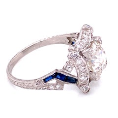 2.16 Carat Diamond and Sapphire Platinum Estate Vintage Cocktail Ring