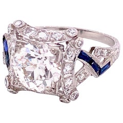 Vintage 2.16 Carat Diamond and Sapphire Platinum Cocktail Ring Fine Estate Jewelry