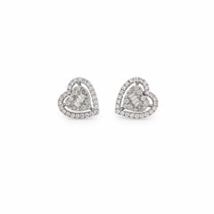 2.16 Carat Diamond Heart Shaped Cluster Earrings Baguette & Round 18K White Gold