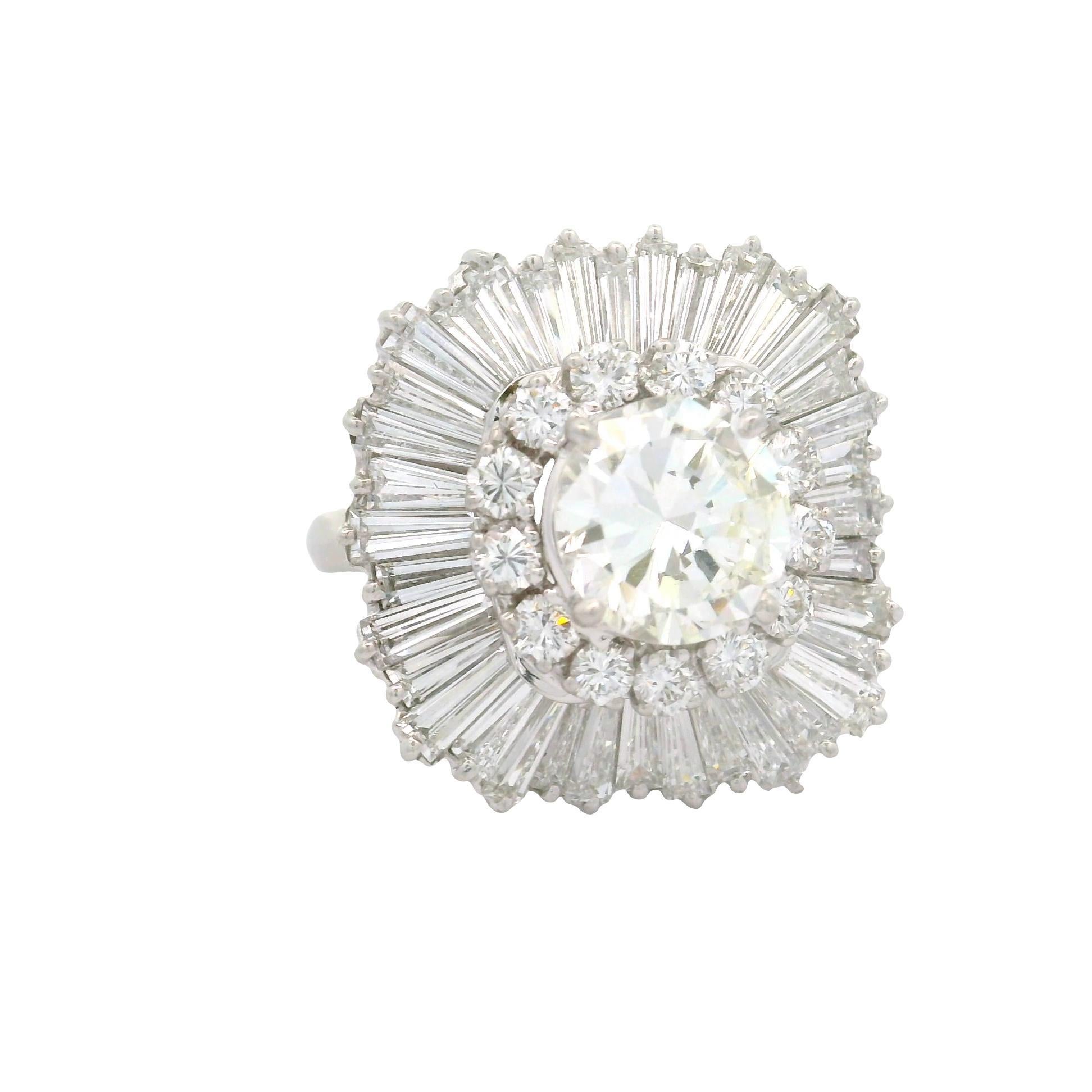 Contemporary 2.16 Carat Diamond Round Double Halo Platinum Ballerina Ring For Sale