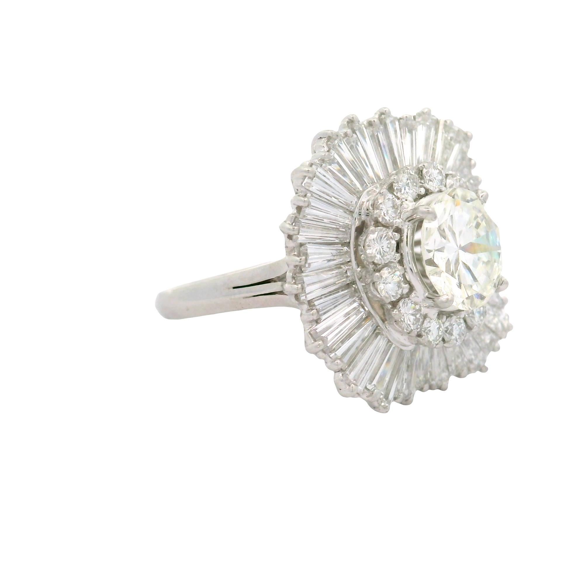 Round Cut 2.16 Carat Diamond Round Double Halo Platinum Ballerina Ring For Sale
