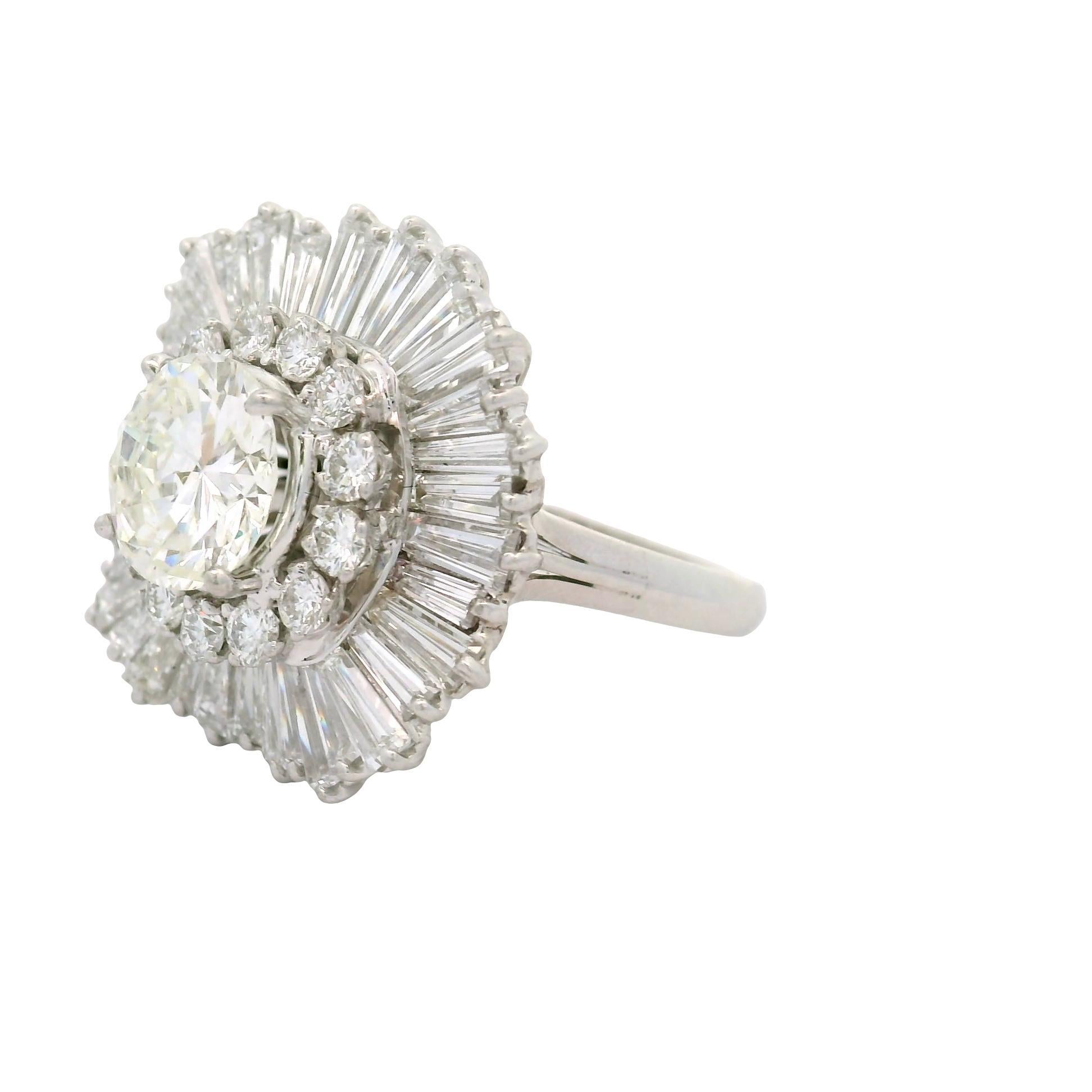 2.16 Carat Diamond Round Double Halo Platinum Ballerina Ring In Excellent Condition For Sale In Beverly Hills, CA