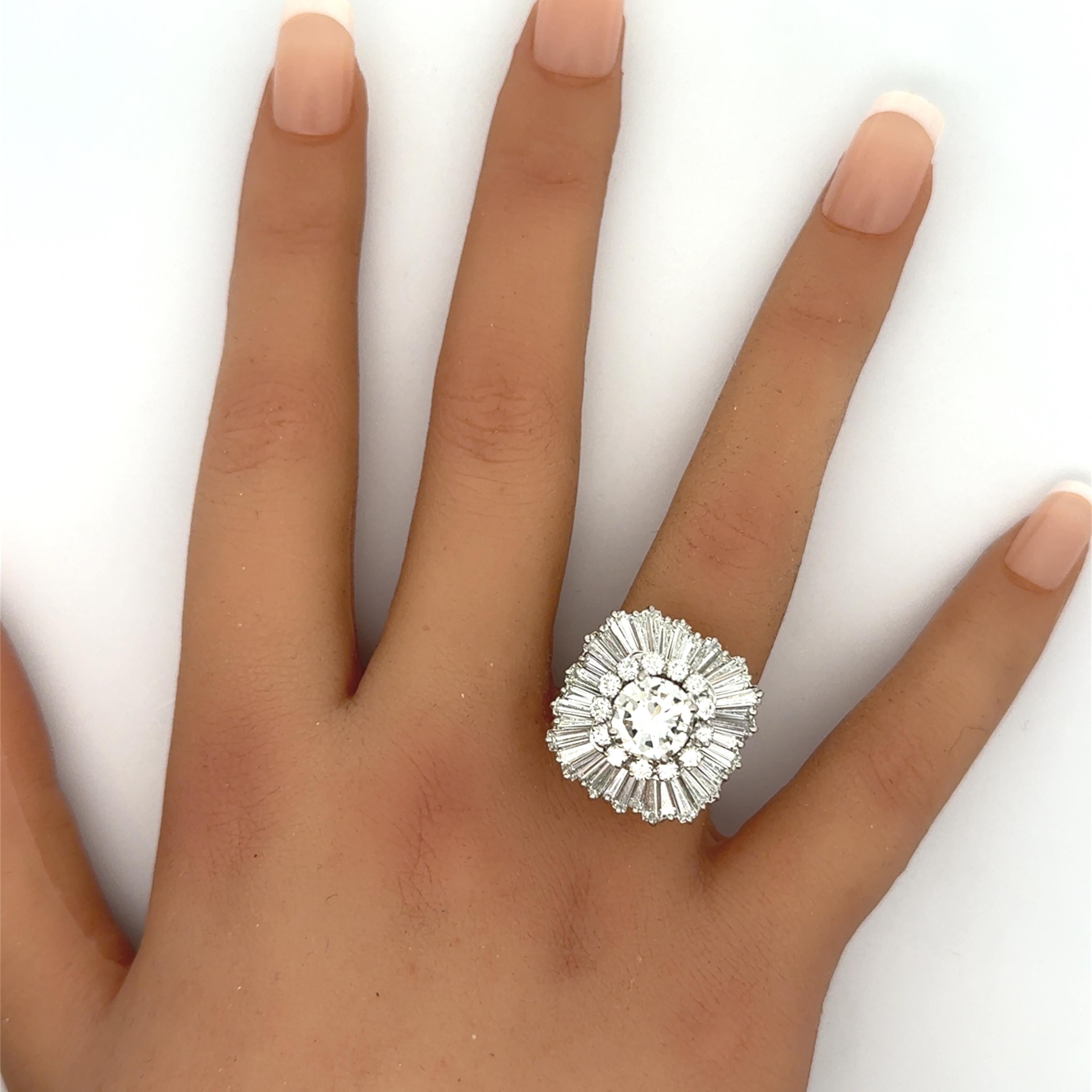 Women's 2.16 Carat Diamond Round Double Halo Platinum Ballerina Ring For Sale