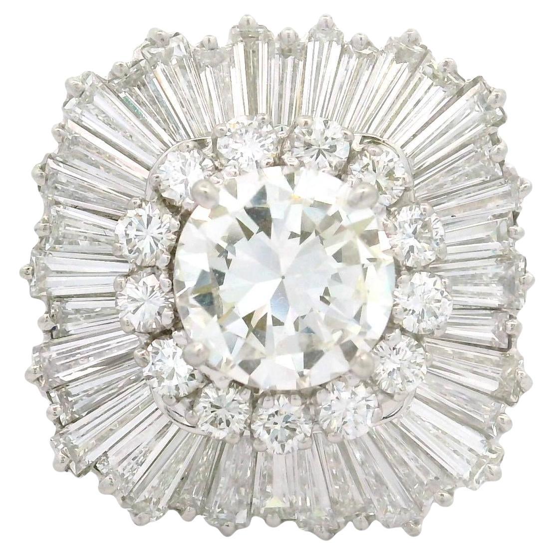 2.16 Carat Diamond Round Double Halo Platinum Ballerina Ring For Sale