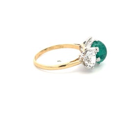 2.16 Carat Emerald 2.09 Carat Old Miner Diamond 18K GLD/PLAT Three-Stone Ring