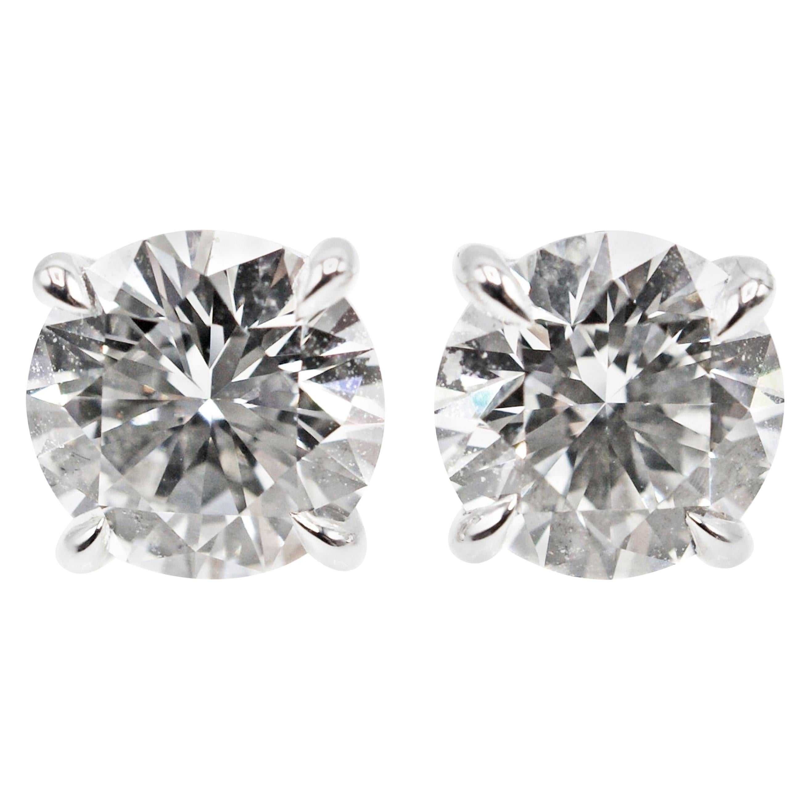 2.16 Carat GIA Certified Diamond Platinum Stud Earrings For Sale