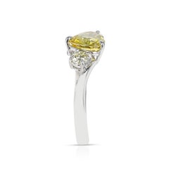 2.16 Carat Heart-Shape Yellow Sapphire with 0.51 Ct. Two Round Diamonds, Platinum