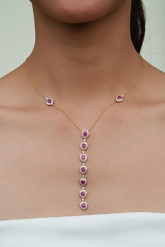 2.16 Carat Mozambique Red Ruby & Diamond Lariat Necklace in 14K Yellow Gold