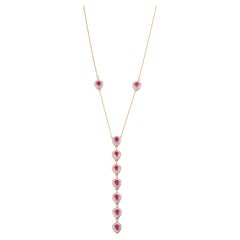 2.16 Carat Mozambique Red Ruby & Diamond Lariat Necklace in 14K Yellow Gold