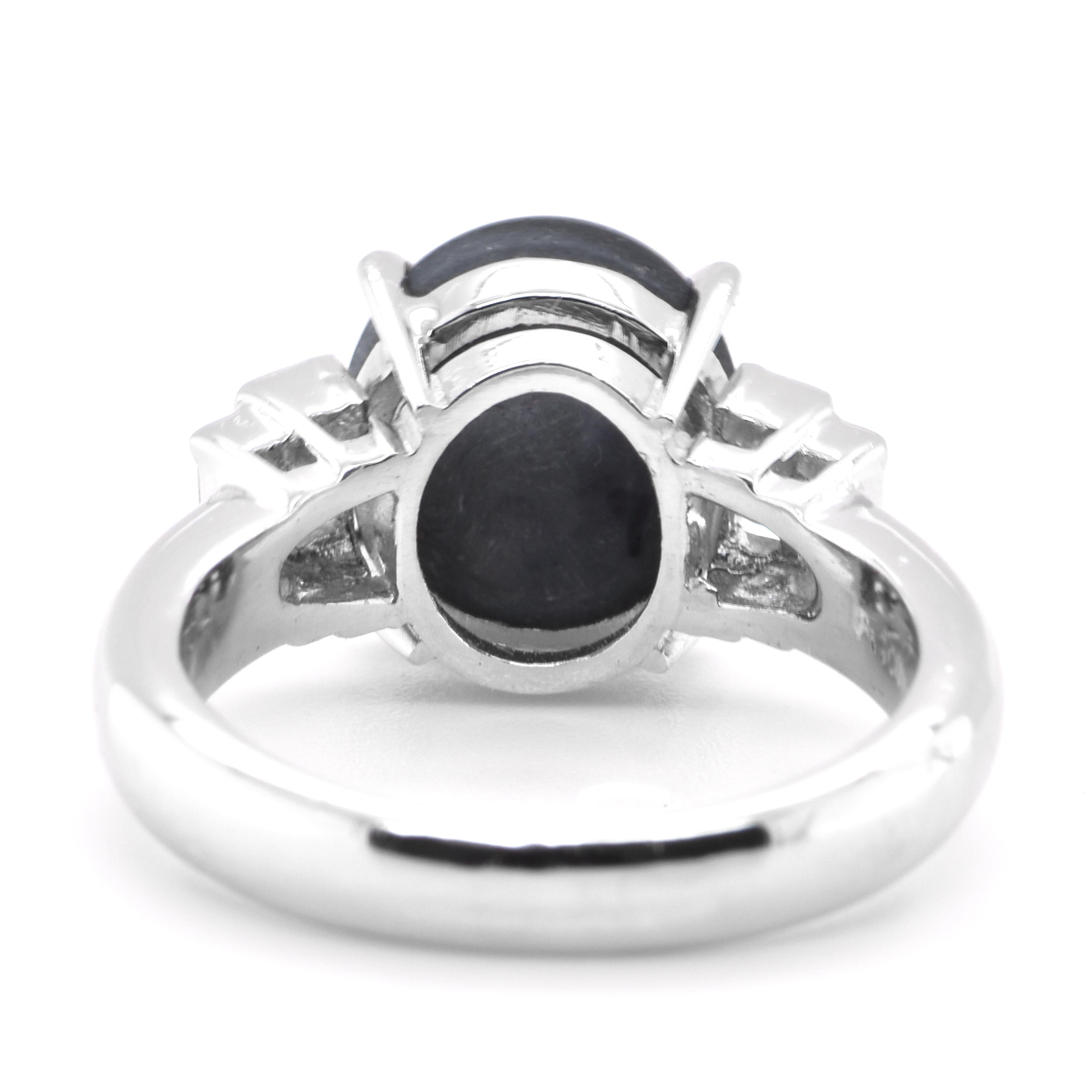 Modern 2.16 Carat Natural Australian Black Opal Three-Stone Ring Set in Platinum For Sale