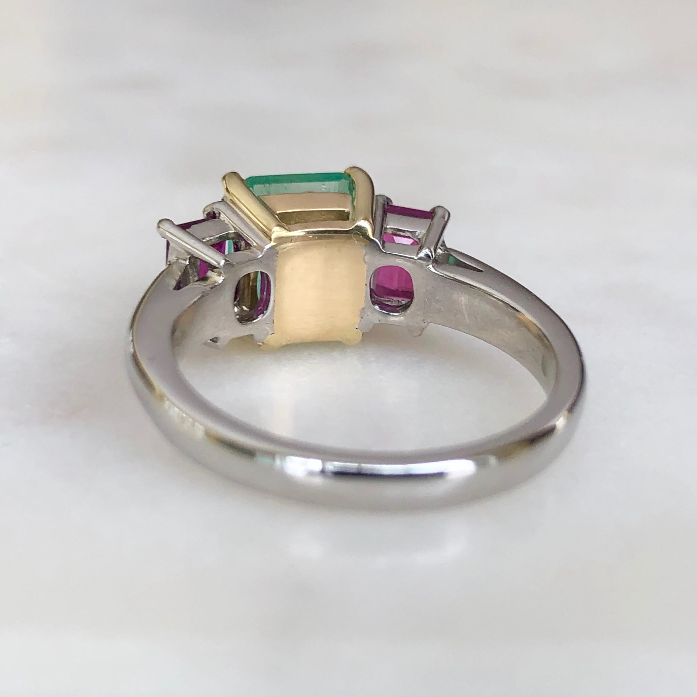 2.16 Carat Natural Colombian Emerald Ruby Engagement Ring Platinum and 18 Karat 6