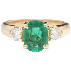 2,16 Karat natürlicher Smaragd und Diamant 14 Karat massiver Gelbgold Ring