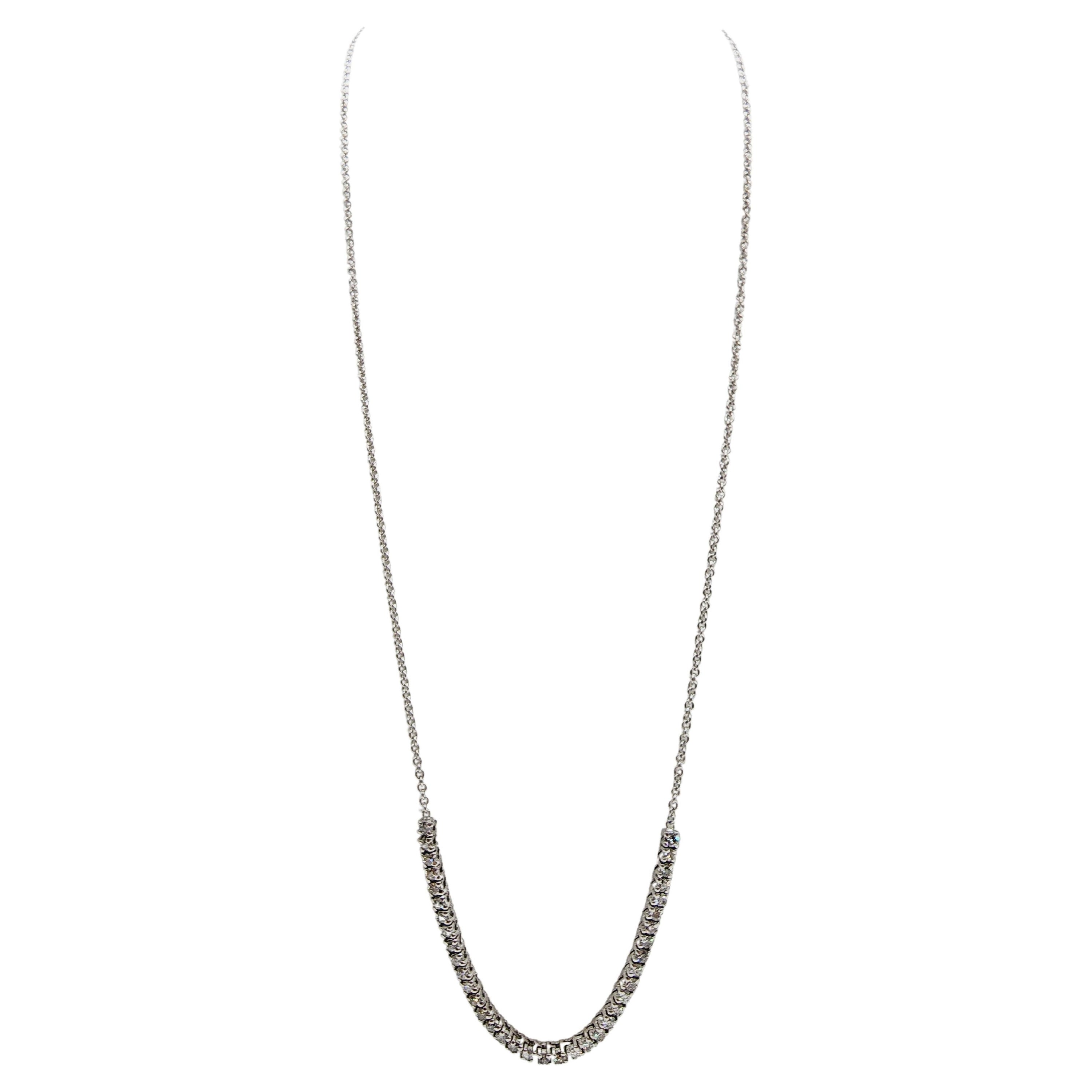 2.16 Carat Natural Round Diamond Mini Tennis Necklace 14 Karat White Gold 24'' For Sale