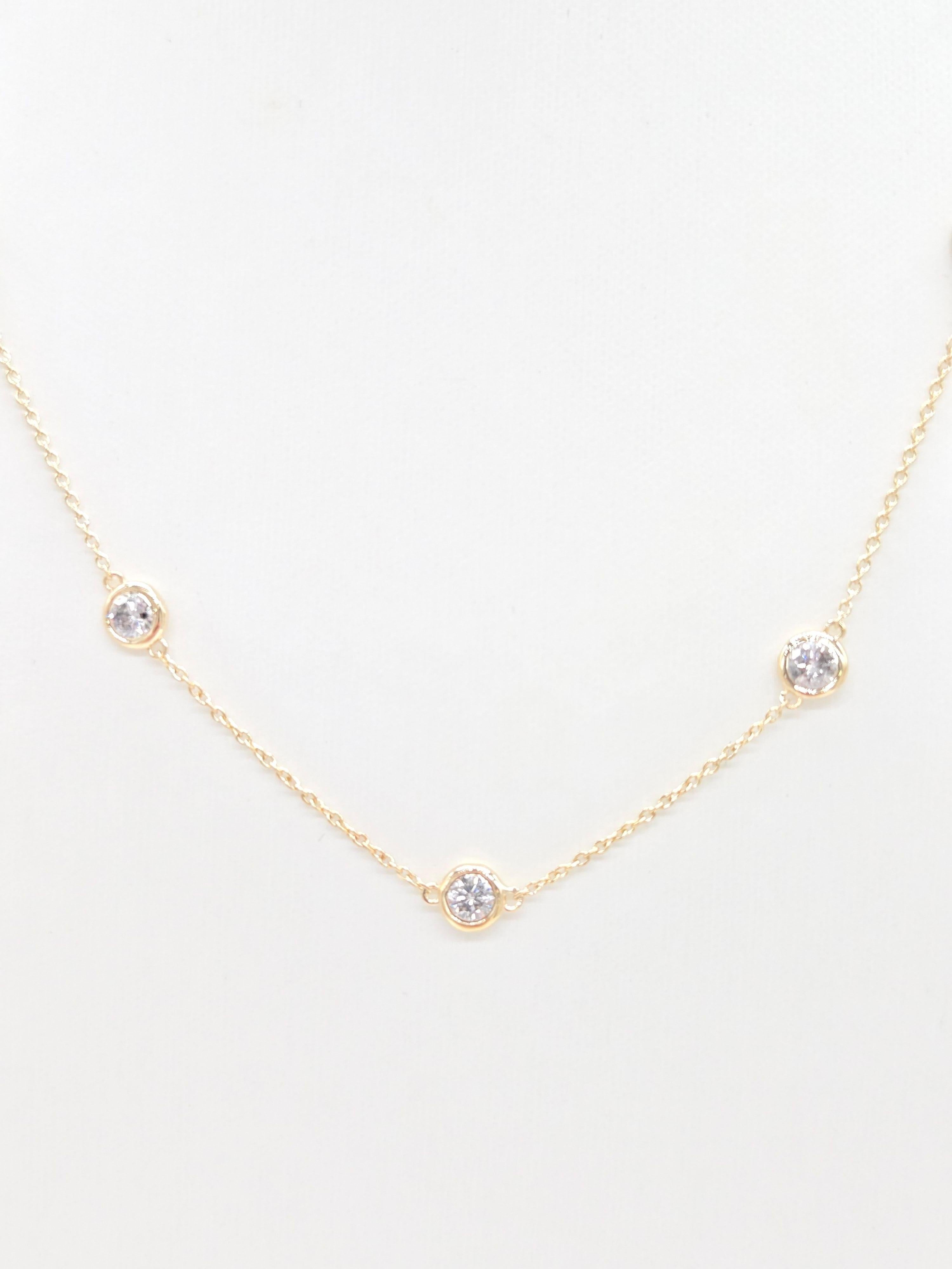 Modern 2.16 Carat Natural Diamond By The Yard Necklace 14 Karat Yellow Gold 16'' For Sale