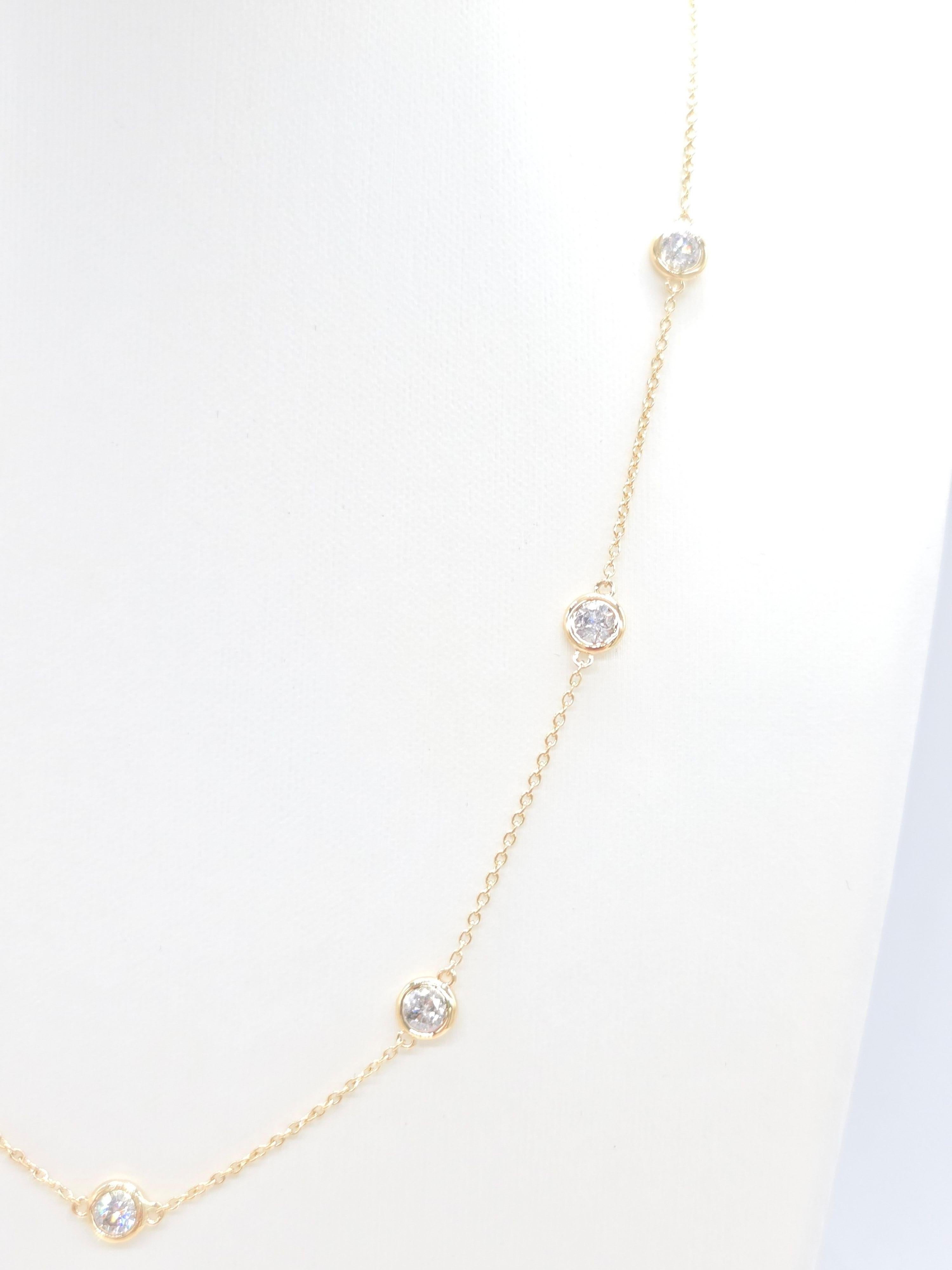 2.16 Carat Natural Diamond By The Yard Necklace 14 Karat Yellow Gold 16'' In New Condition For Sale In Great Neck Plaza, NY