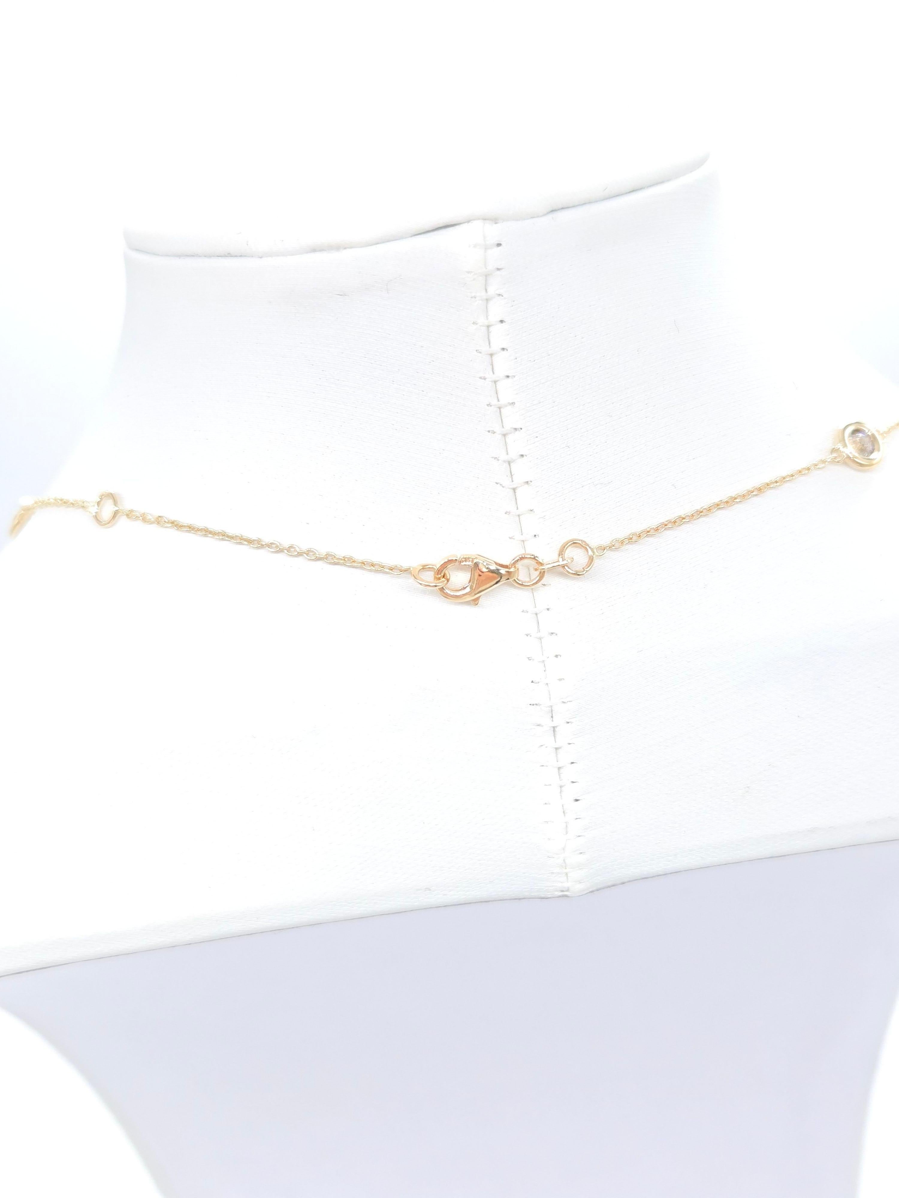 Women's 2.16 Carat Natural Diamond By The Yard Necklace 14 Karat Yellow Gold 16'' For Sale
