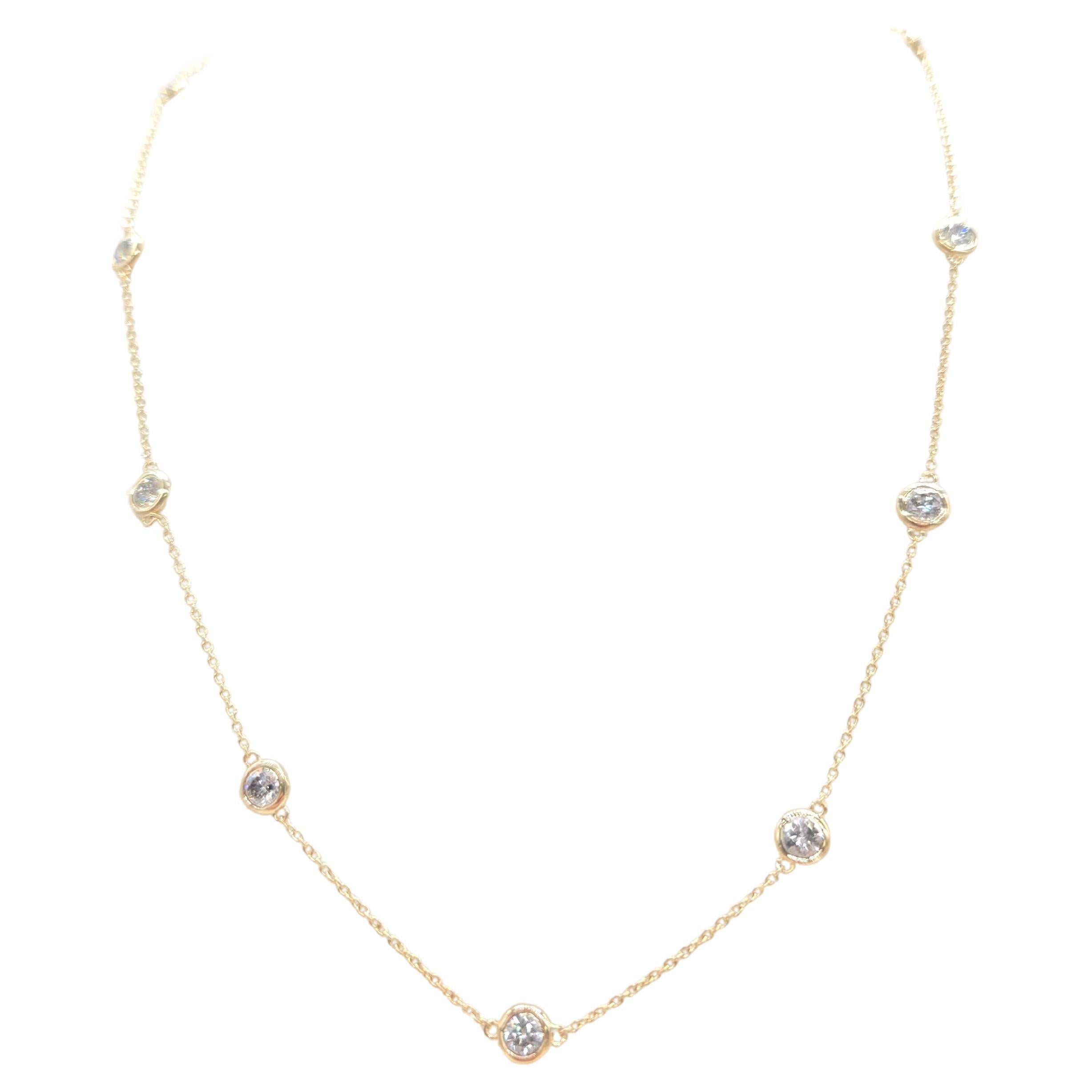 2,16 Karat natürlicher Diamant By The Yard Halskette 14 Karat Gelbgold 16''