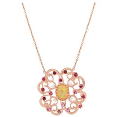 2.16 Carat Opal, Pink Tourmaline, and Diamond Pendant