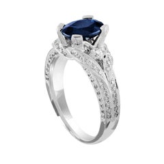 2.16 Carat Oval Blue Sapphire Diamond Gold Ring