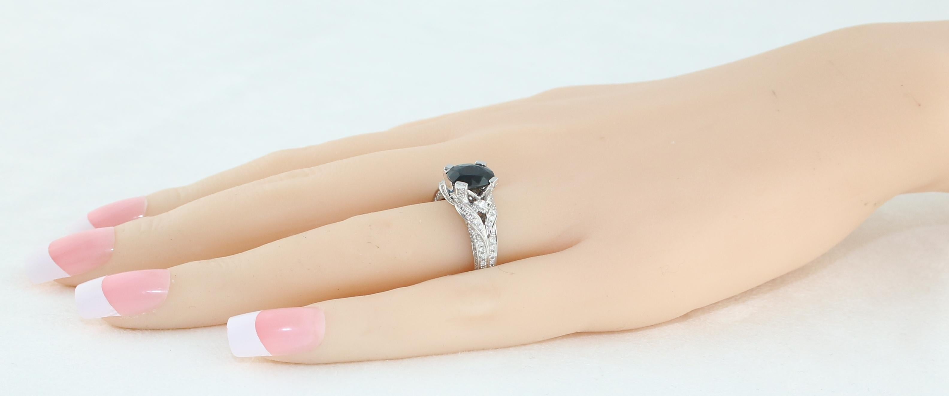 Women's 2.16 Carat Oval Blue Sapphire Diamond Gold Ring For Sale