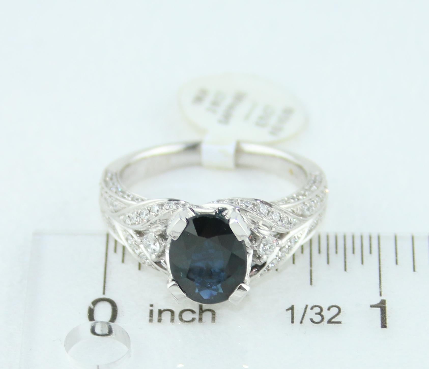 2.16 Carat Oval Blue Sapphire Diamond Gold Ring For Sale 3