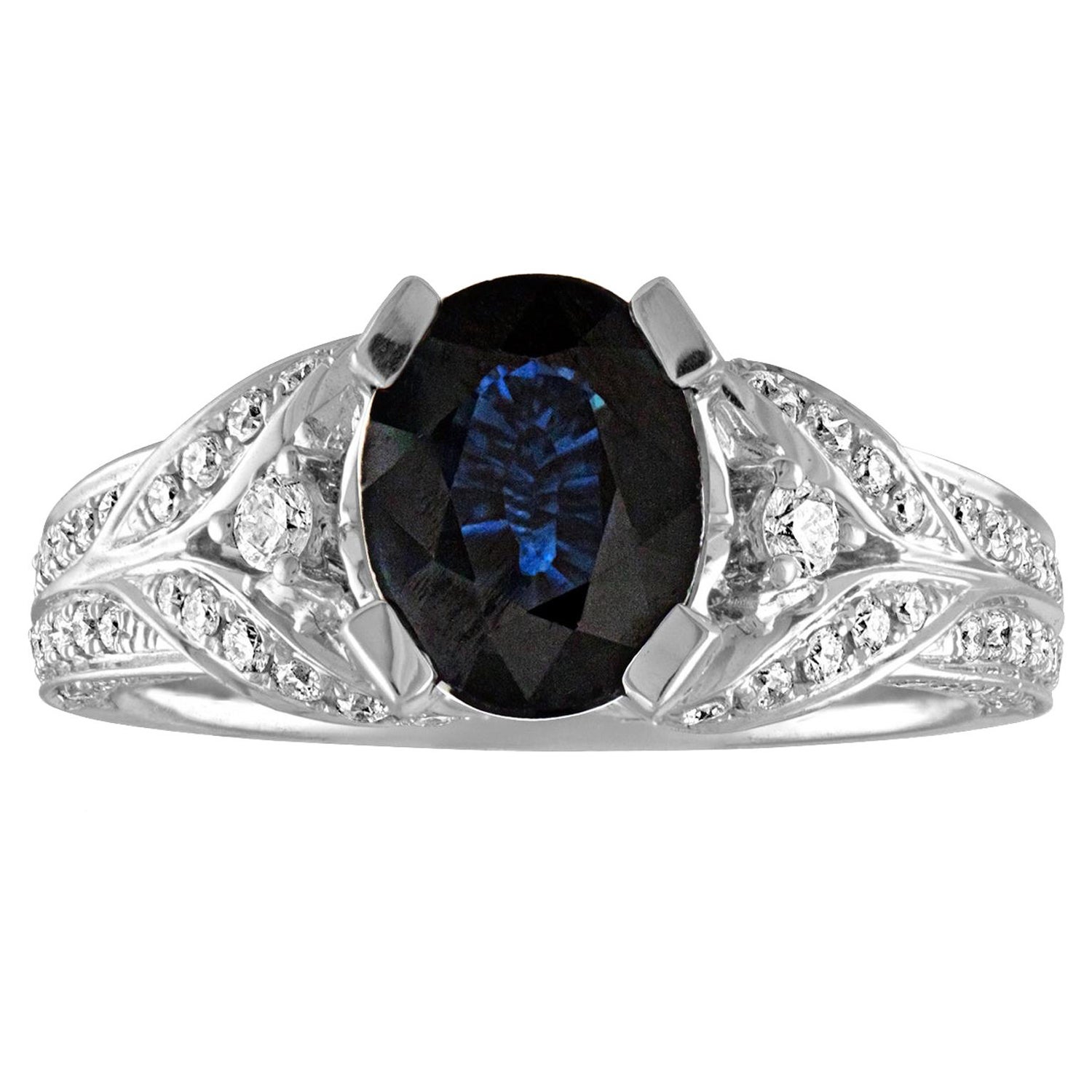 Anello in oro con diamante e zaffiro blu ovale da 2.16 carati