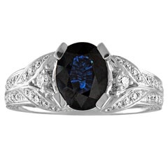 2.16 Carat Oval Blue Sapphire Diamond Gold Ring