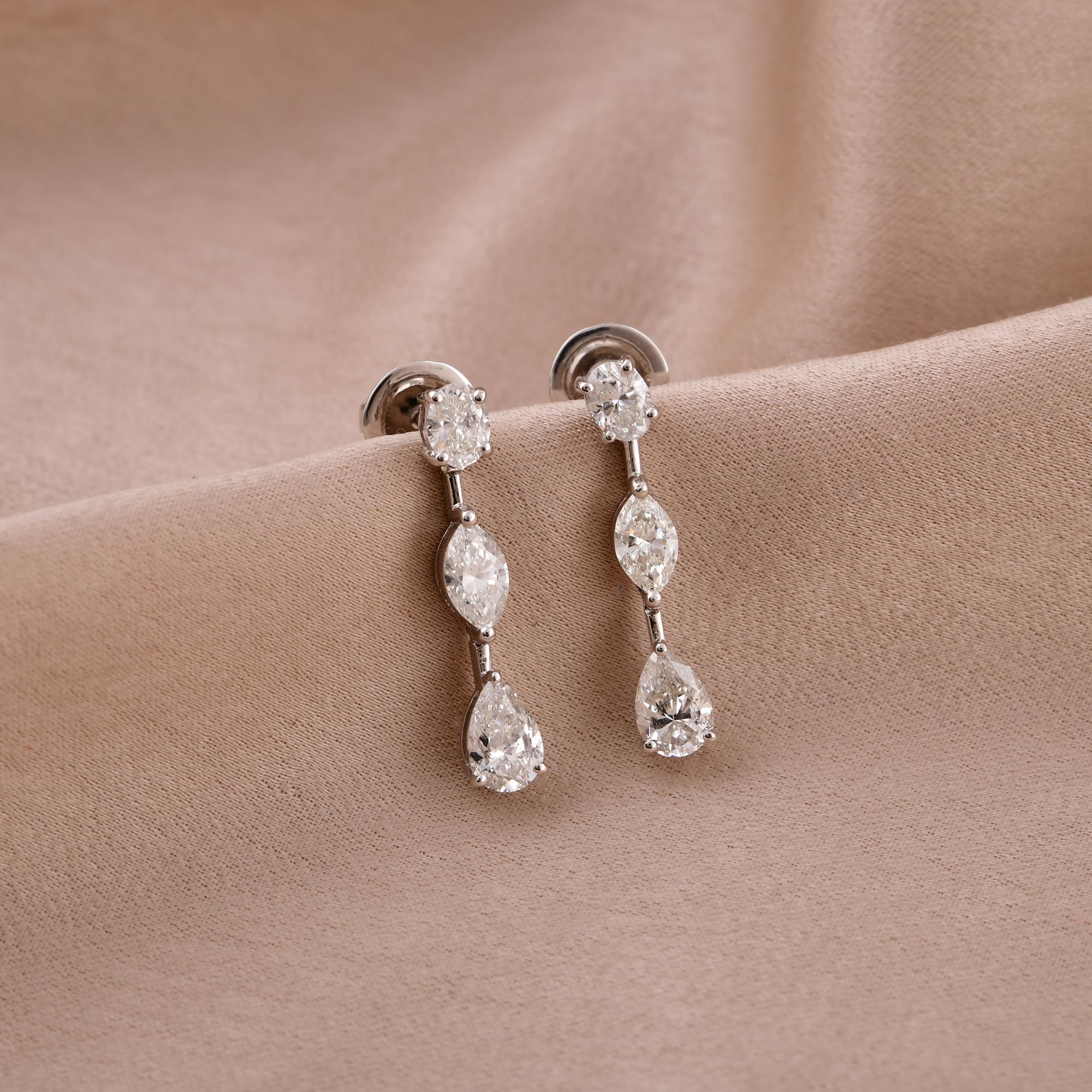 Modern 2.16 Carat Oval Marquise & Pear Diamond 14 Karat White Gold Dangle Earrings For Sale