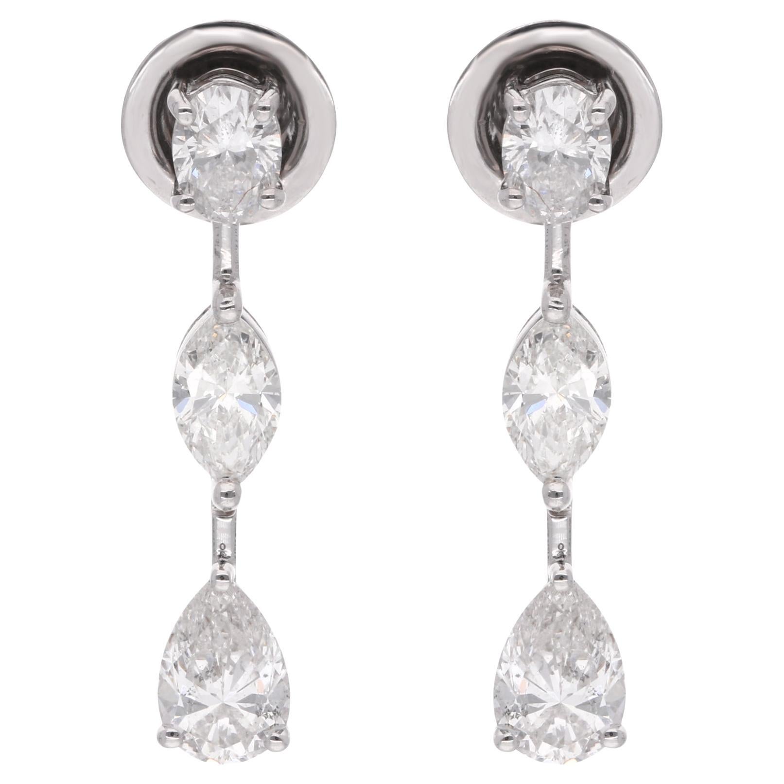 Boucles d'oreilles pendantes en or blanc 14 carats avec diamant ovale, marquise et poire de 2,16 carats en vente