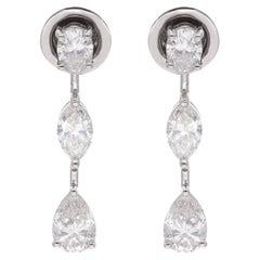 2.16 Carat Oval Marquise & Pear Diamond 14 Karat White Gold Dangle Earrings