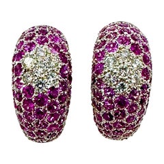 2.16 Carat Pink Sapphire and Diamond White Gold Half Hoop Earrings