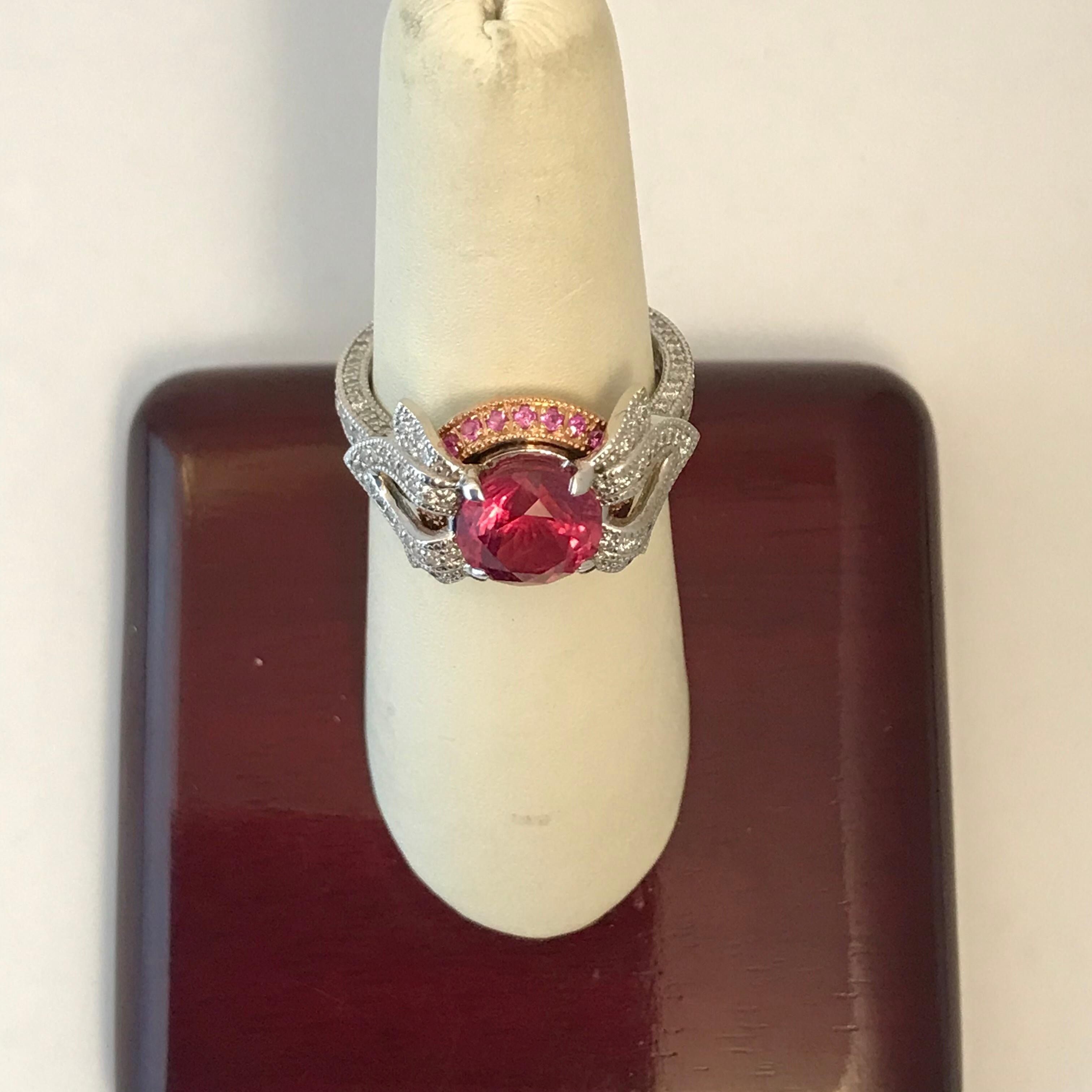 2.16 Carat Pink Tourmaline Diamond Engagement Ring For Sale 3