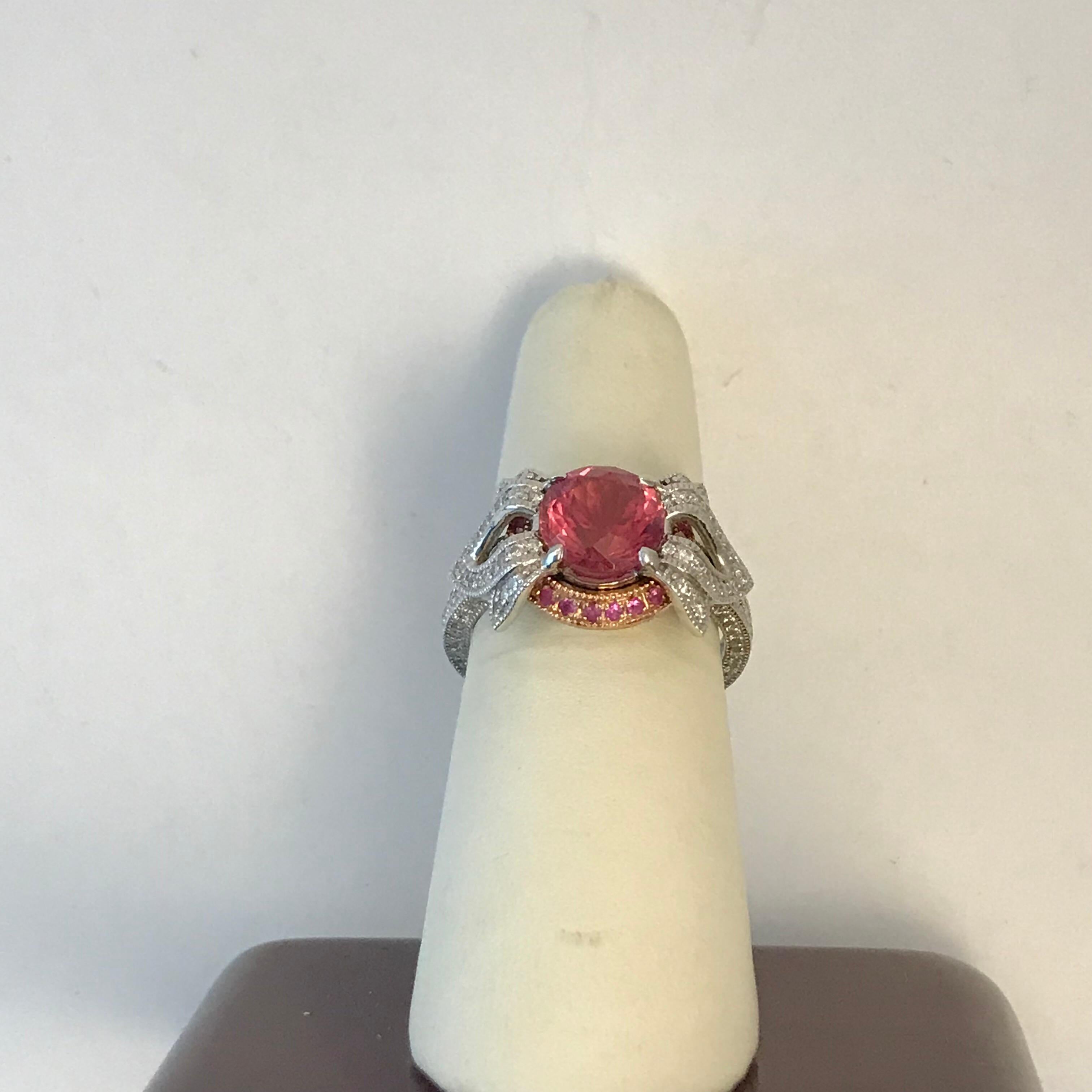 2.16 Carat Pink Tourmaline Diamond Engagement Ring For Sale 6