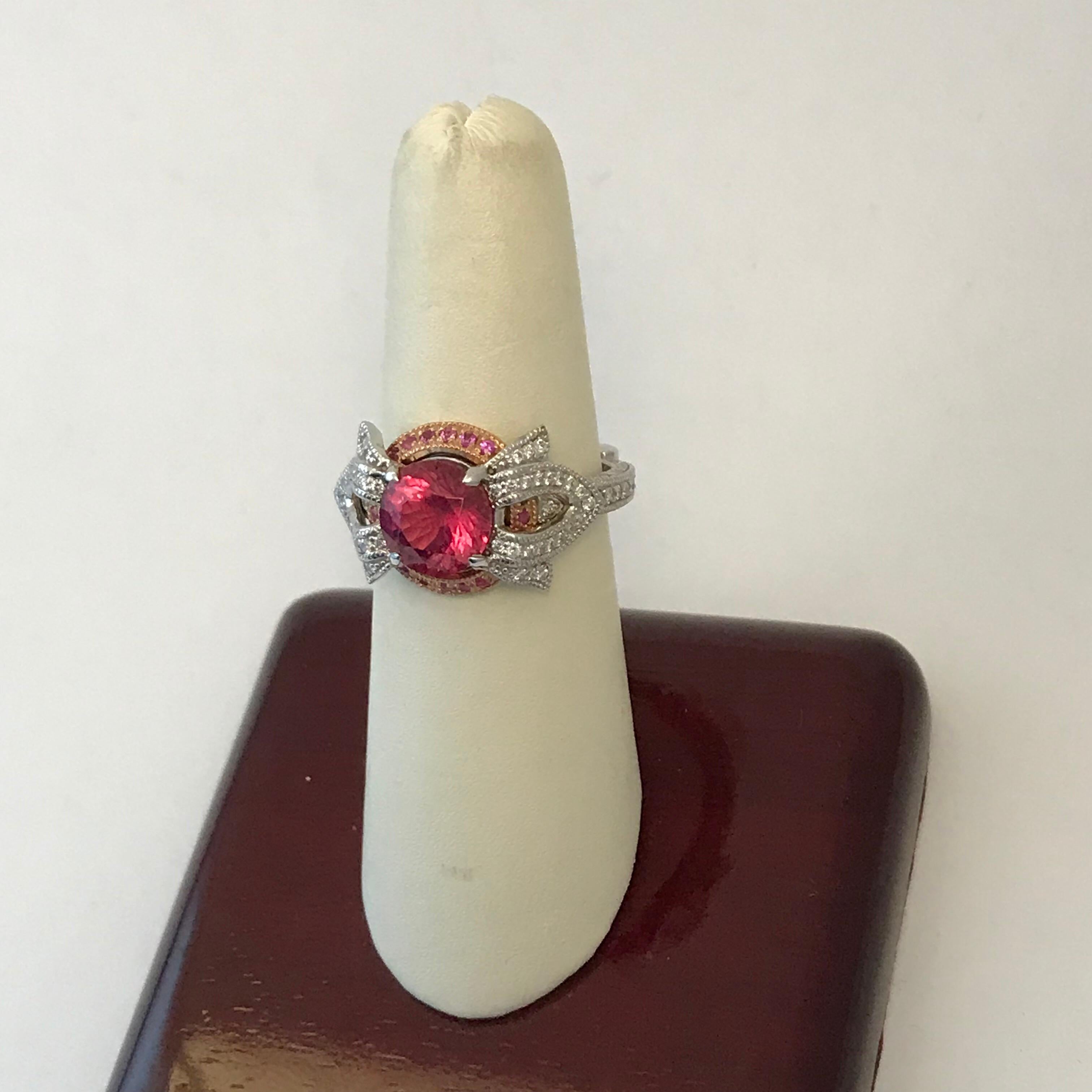 2.16 Carat Pink Tourmaline Diamond Engagement Ring In New Condition For Sale In Austin, TX