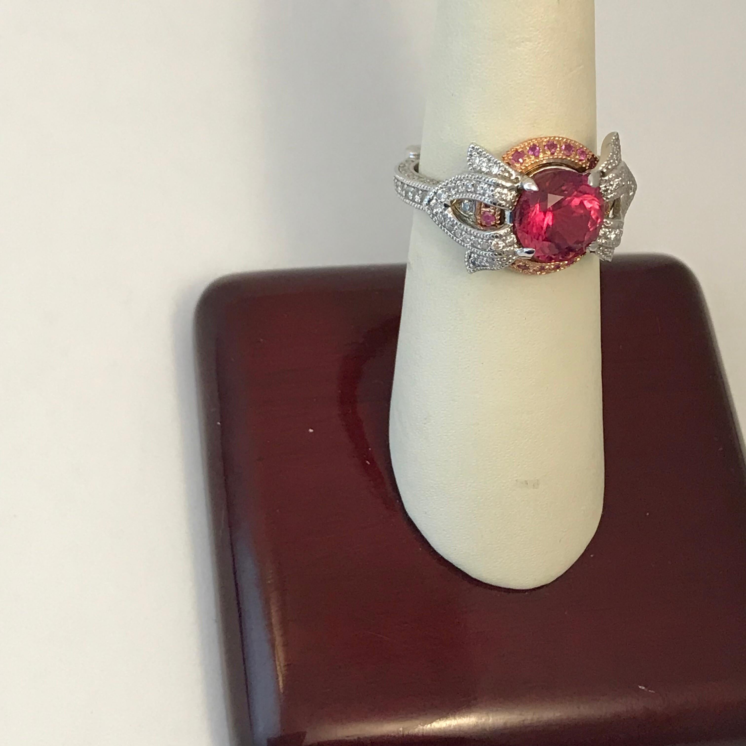 2.16 Carat Pink Tourmaline Diamond Engagement Ring For Sale 1