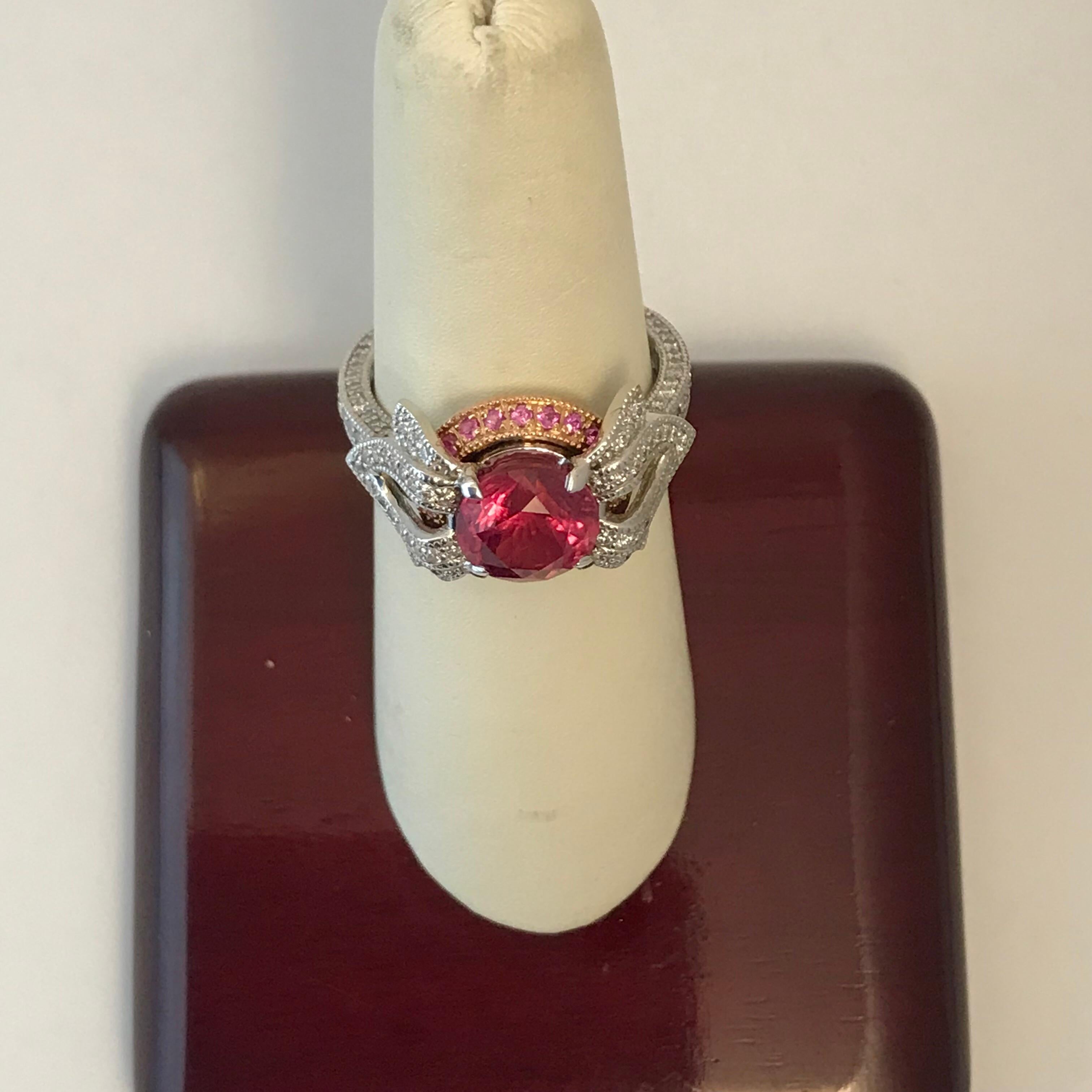 2.16 Carat Pink Tourmaline Diamond Engagement Ring For Sale 2