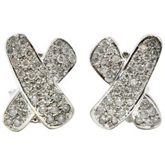 2.16 Carat Round Diamond 14 Karat White Gold Omega Back “X” Earrings