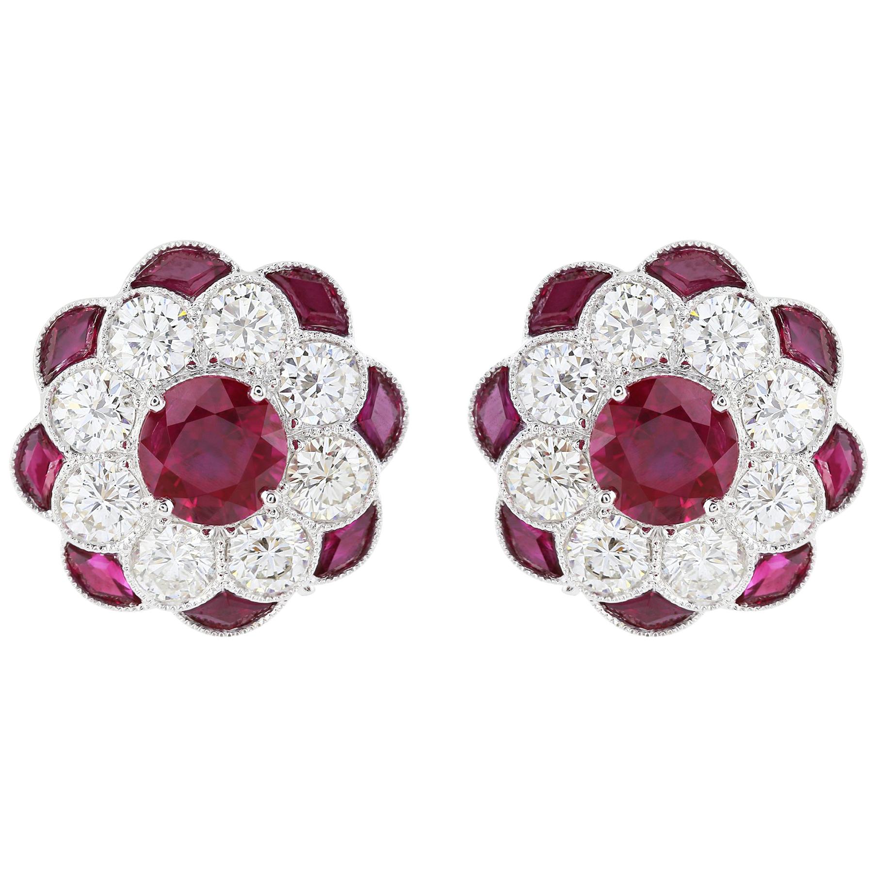 2.16 Carat Ruby and Diamond Earrings For Sale