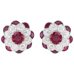 2.16 Carat Ruby and Diamond Earrings